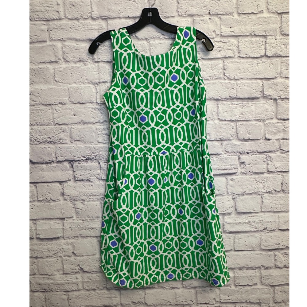 Jude Connally Sleeveless Geometric Print Sundress Green White Size Large